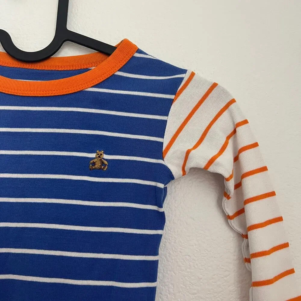 Gap Baby Blue White Orange Striped Long-Sleeve Top 3Y Embroidered Bear Kidcore